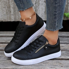 Snake Texture Faux Leather Skate Shoes Heighten Solid Non slip Low Cut Flat Snea