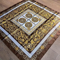 Geometric Leaf Print Bandana Vintage Block Shawl Square Scarf