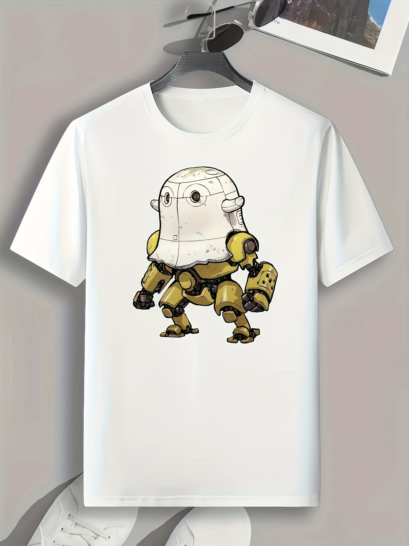 Robotic Cartoon Print Men's Graphic T-shirt - Casual Comfy Tee