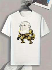 Robotic Cartoon Print Men's Graphic T-shirt - Casual Comfy Tee