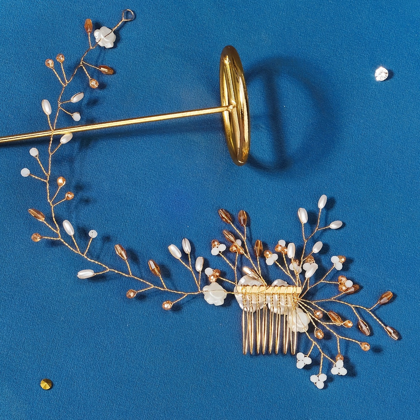 Golden Faux Pearl Flower Hair Comb Party Favor Decorations