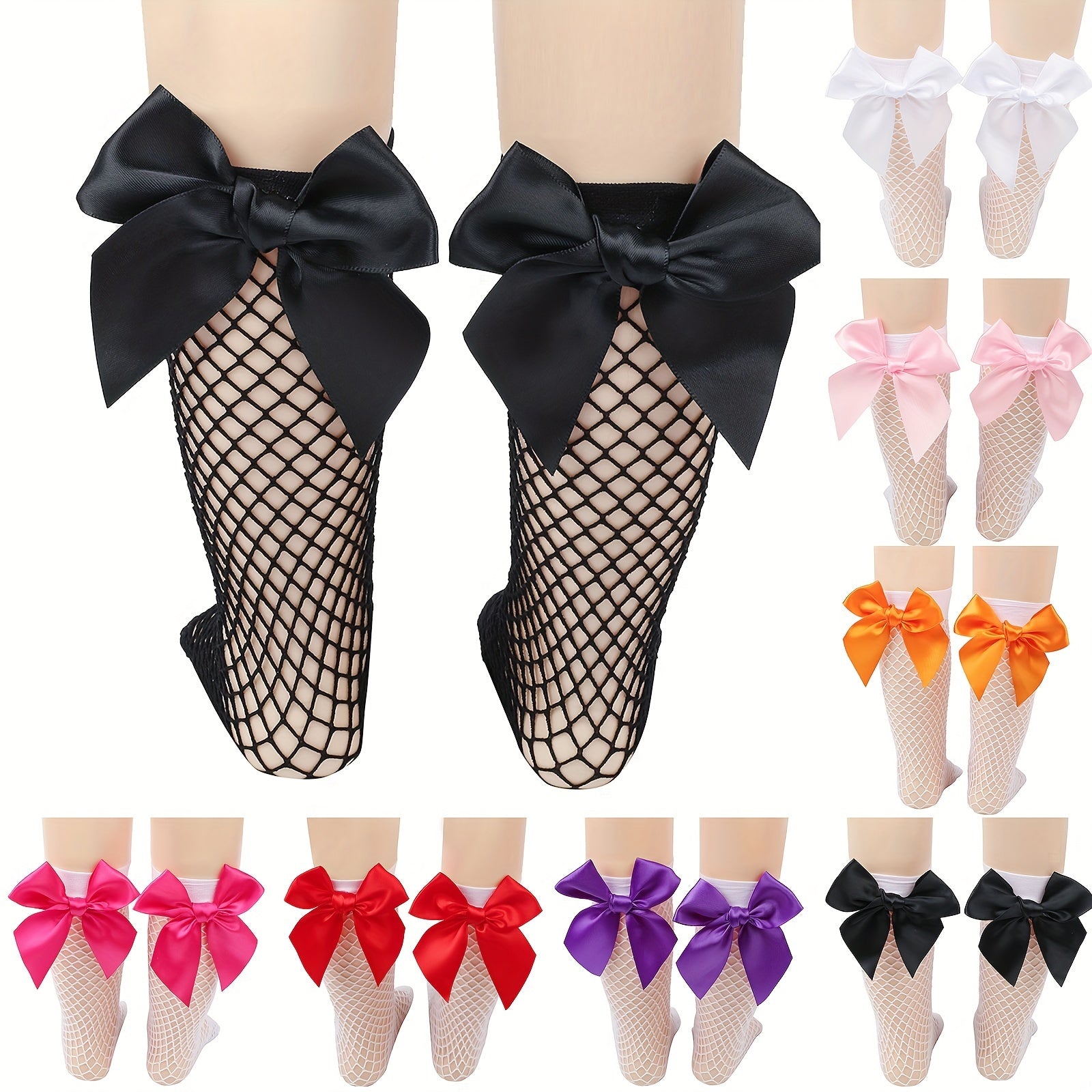 Girls Kids Bowknot Princess Socks Mesh Breathable Fishnet Cotton Socks