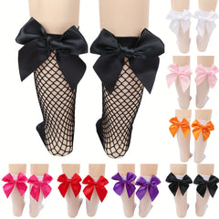 Girls Kids Bowknot Princess Socks Mesh Breathable Fishnet Cotton Socks