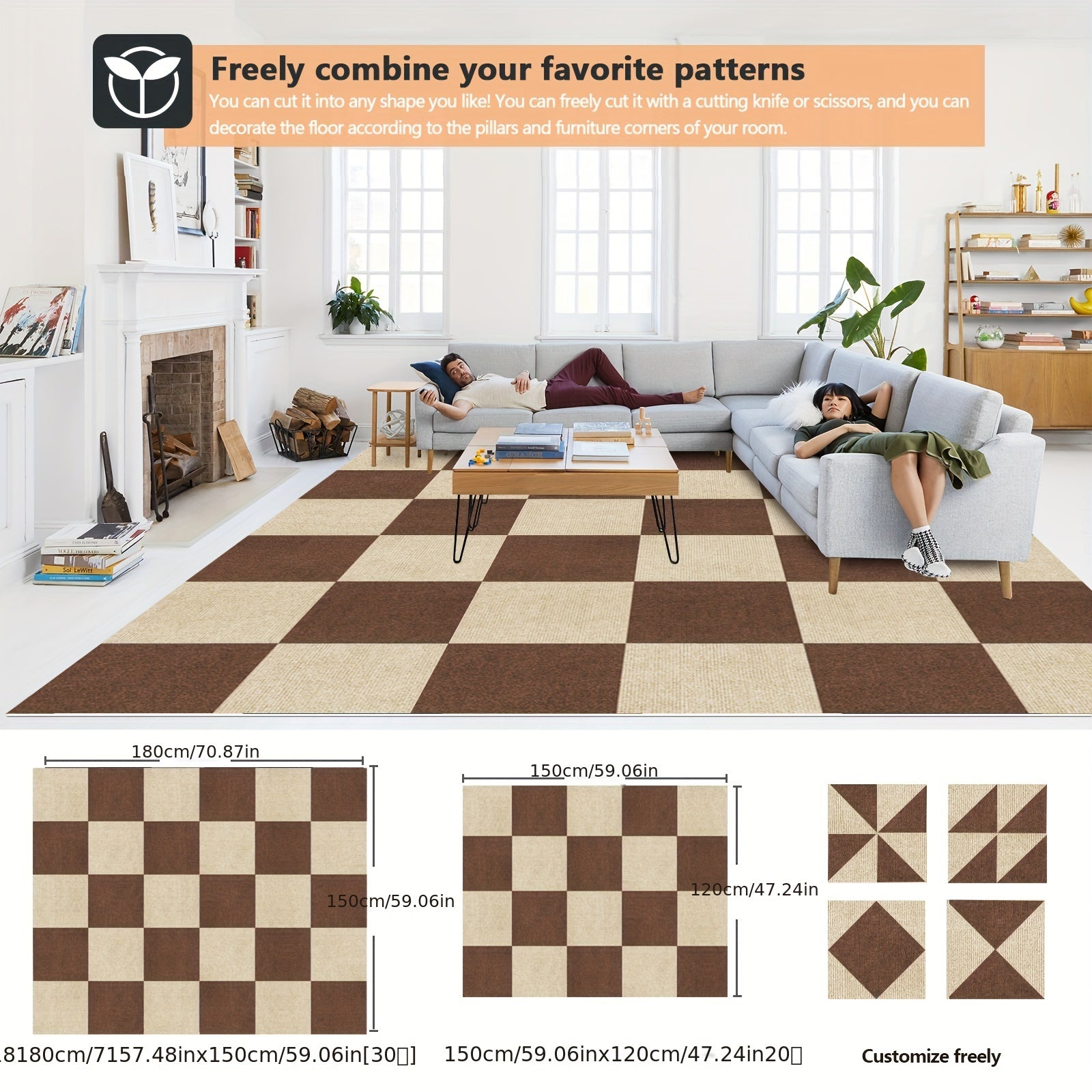 30pcs Anti-slip Carpet Sticker Self-adhesive Square Carpet for Home Decor