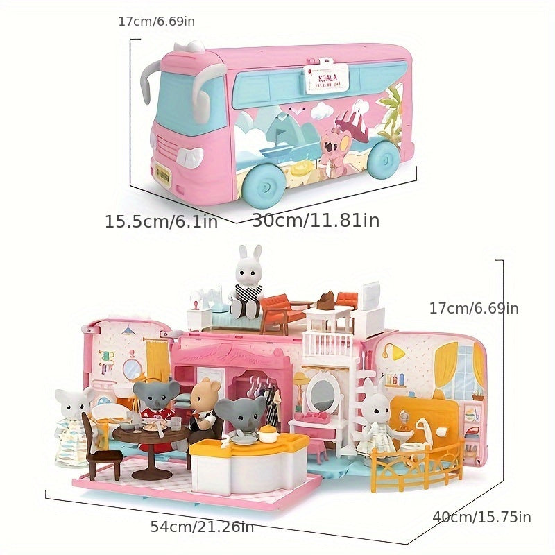 Mini Doll House Bus Car Accessories Toys Simulative Play House Toy