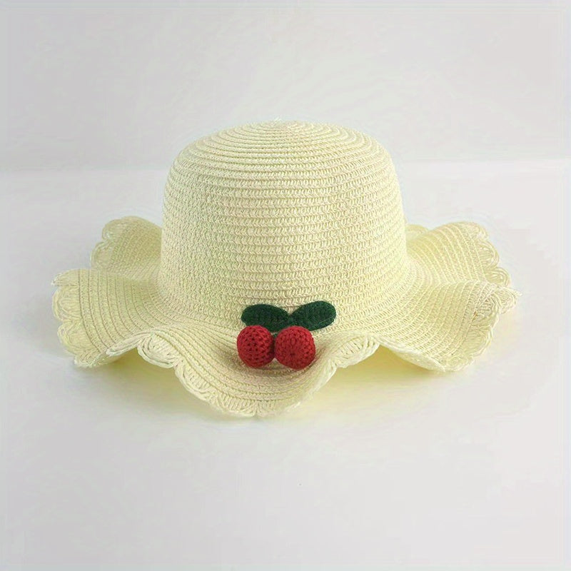 Kids Princess Beach Hat Sun Hat Cherry Straw Hat For Girls