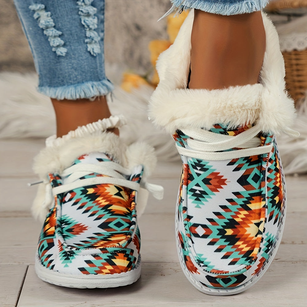 Women's Geometric Snow Shoes Warm & Lightweight Outdoor Low Top