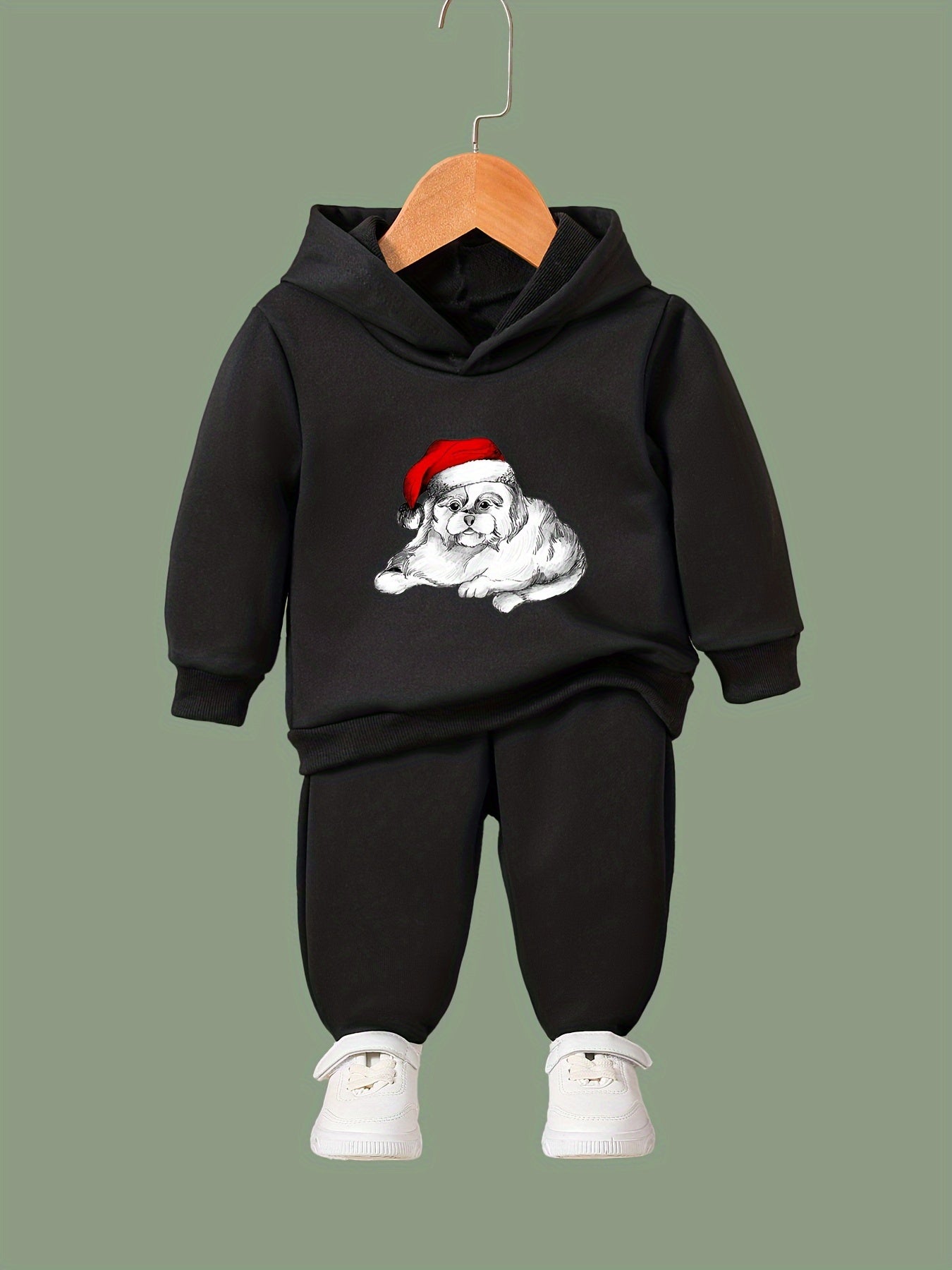Girls Santa Hat Pattern Hooded Sweatshirt Set