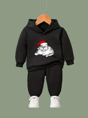 Girls Santa Hat Pattern Hooded Sweatshirt Set