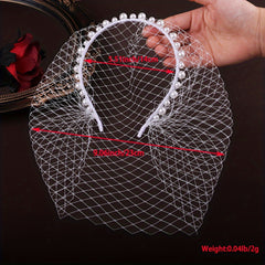 Bridal Veil & Faux Pearl Headband Diamond Grid for Weddings