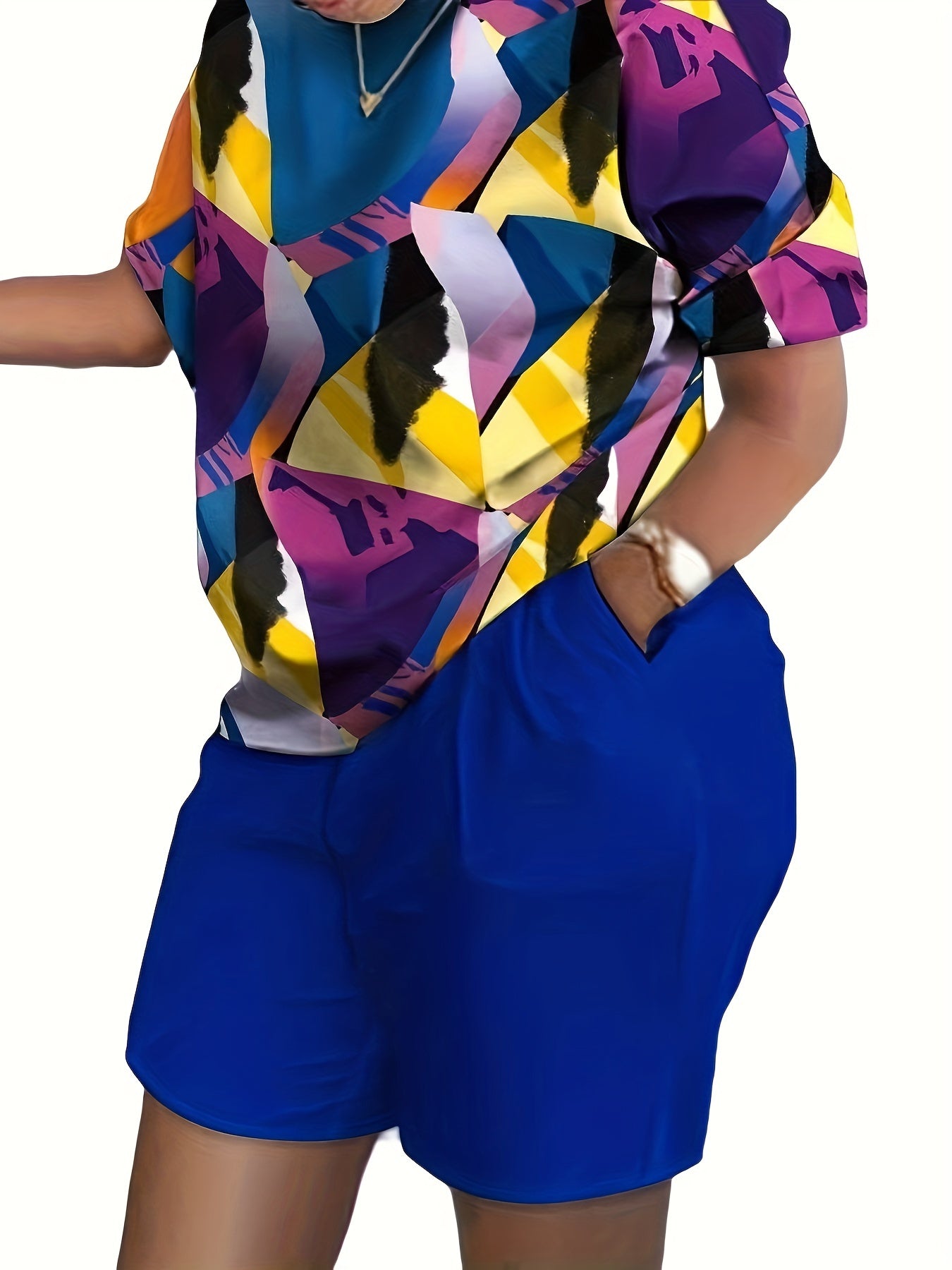 Printed Top & Shorts Set Women's 2 Piece Casual Outfits