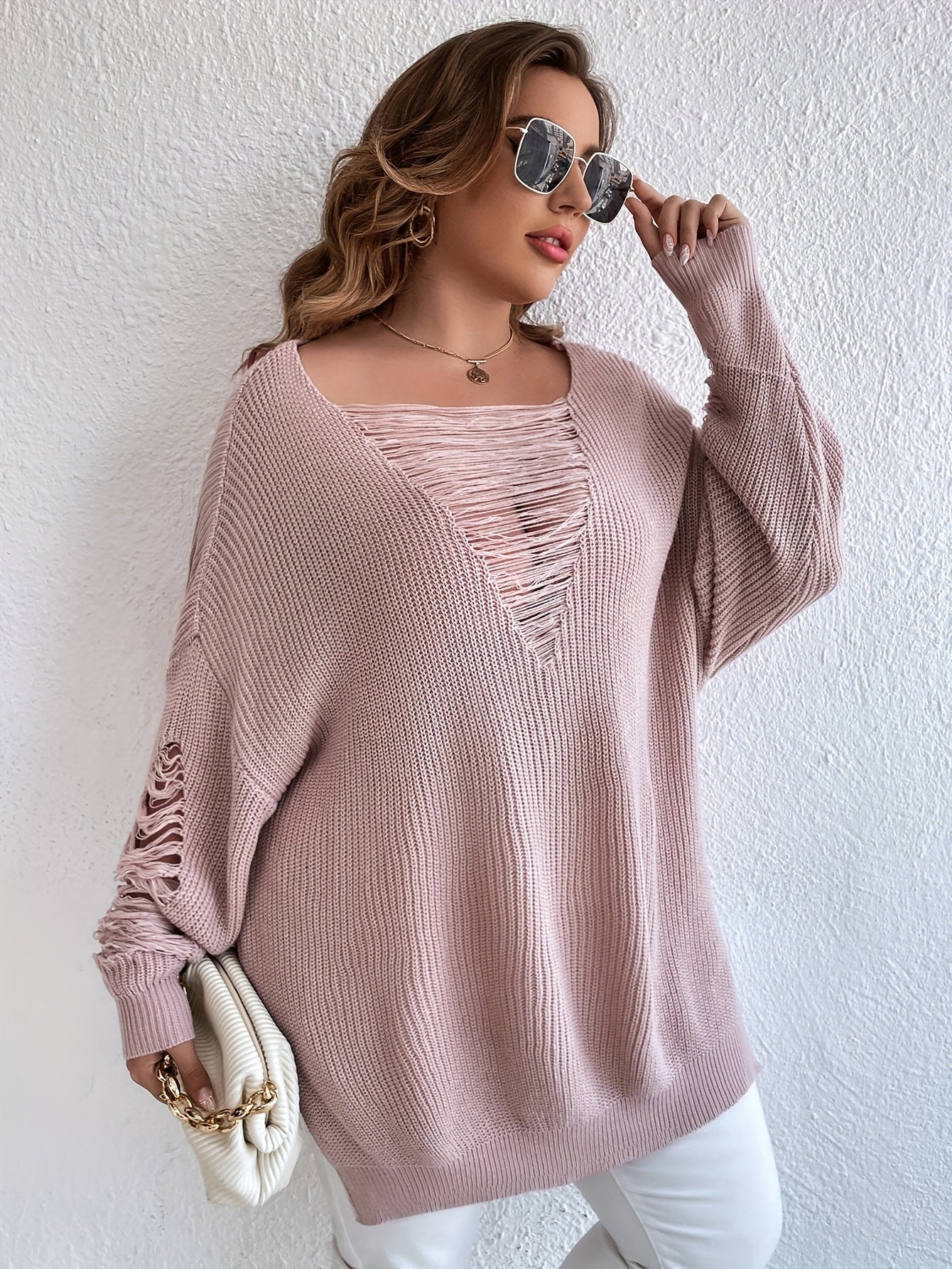 Casual Sweater Women's V Neck Loose Jumper