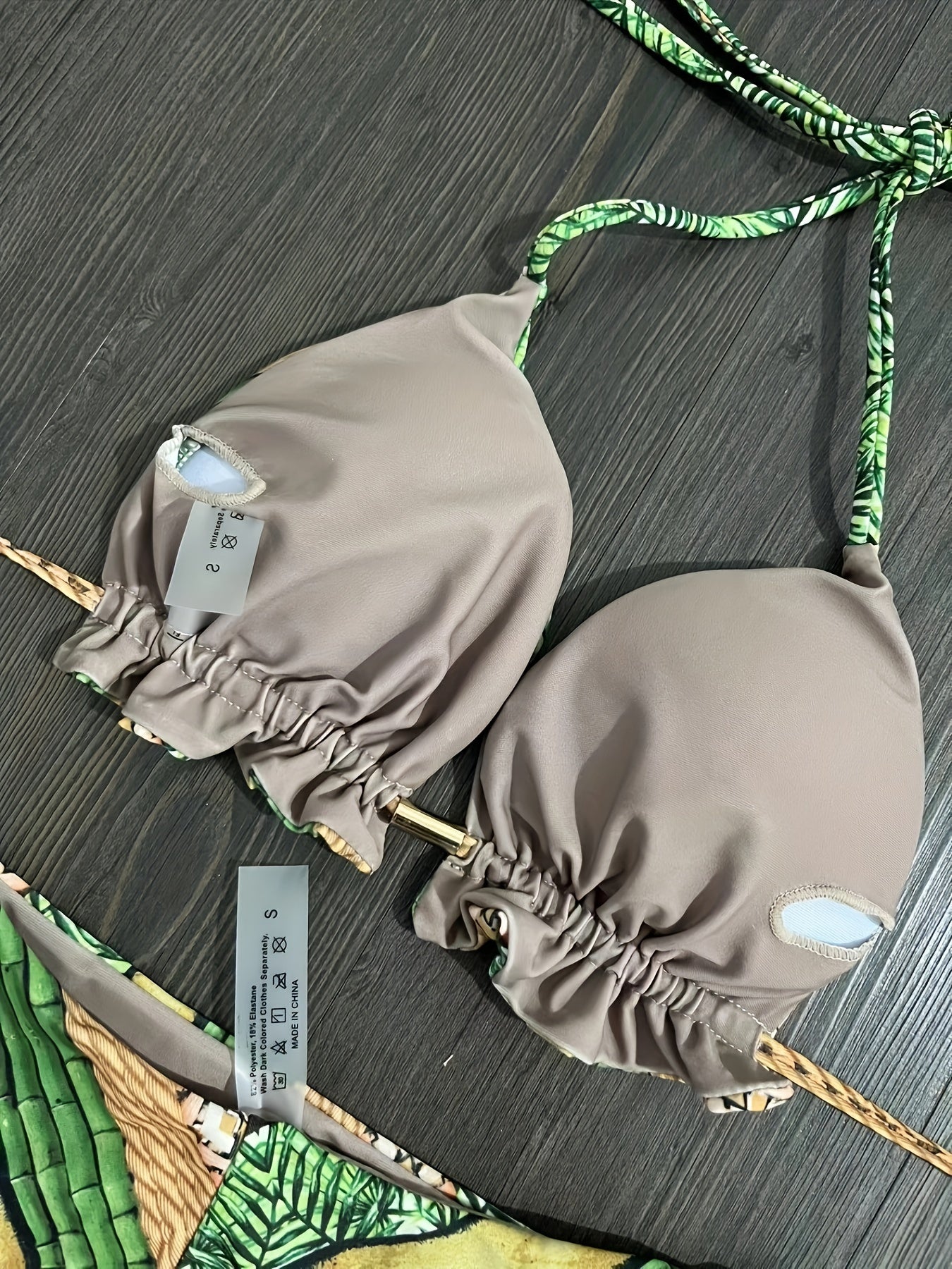 Colorblock Triangle Bikini Set Halter Neck High Cut Swimsuit