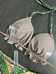 Colorblock Triangle Bikini Set Halter Neck High Cut Swimsuit