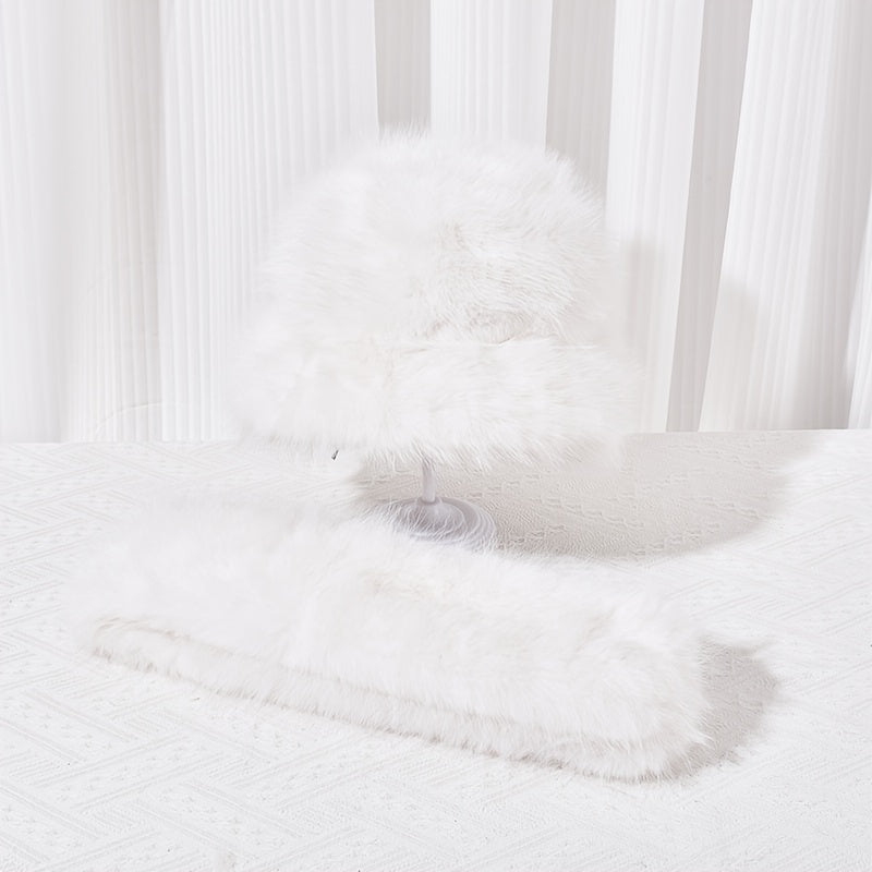 2pcs Solid Wool Warm Scarf Hat Set Women Fashionable Scarf Hat