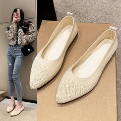 Women's Pointed Toe Ballet Flats Comfy Knitted Slip On Shoes