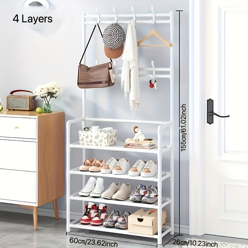 3-Tier Shoe Storage Rack with Clothes Shelf