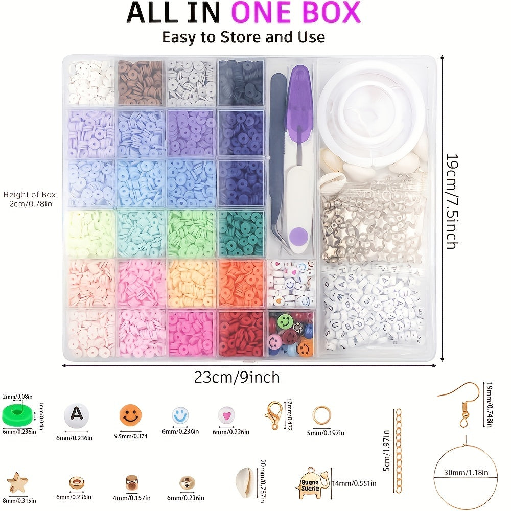 6000pcs 6mm Flat Clay Beads, 24 Colors, DIY Bracelet Making, Children's Gift