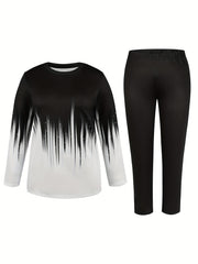 Women's Plus Ombre Print Long Sleeve Top & Pants 2 Piece Set