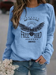 Eagle America Print Sweatshirt Crew Neck Casual Long Sleeve