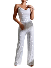 Sequined Cami Jumpsuit Backless Straight Leg