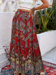 Boho Paisley Print Drawstring Maxi Skirt