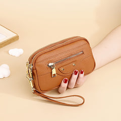 Leather Women's Long Wallet with Zipper Closure