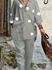 Women's Plus Dot Print Shirt & Roll Up Pants Set