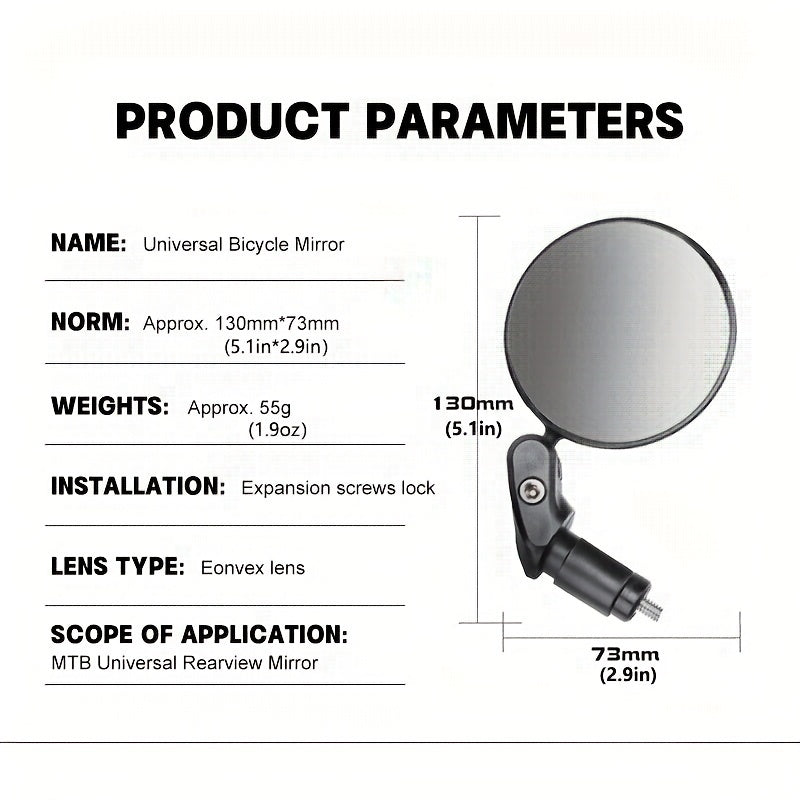 Bicycle Mirror Foldable HD Convex Mirror 360 Degree Rotatable Reflector