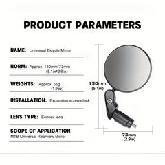 Bicycle Mirror Foldable HD Convex Mirror 360 Degree Rotatable Reflector