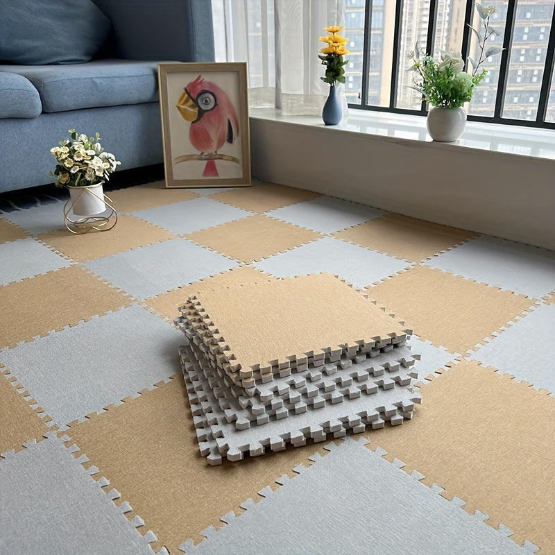 6pcs Linen Floor Mat Bay Window Mat Seat Mat Square Interlocking Carpet