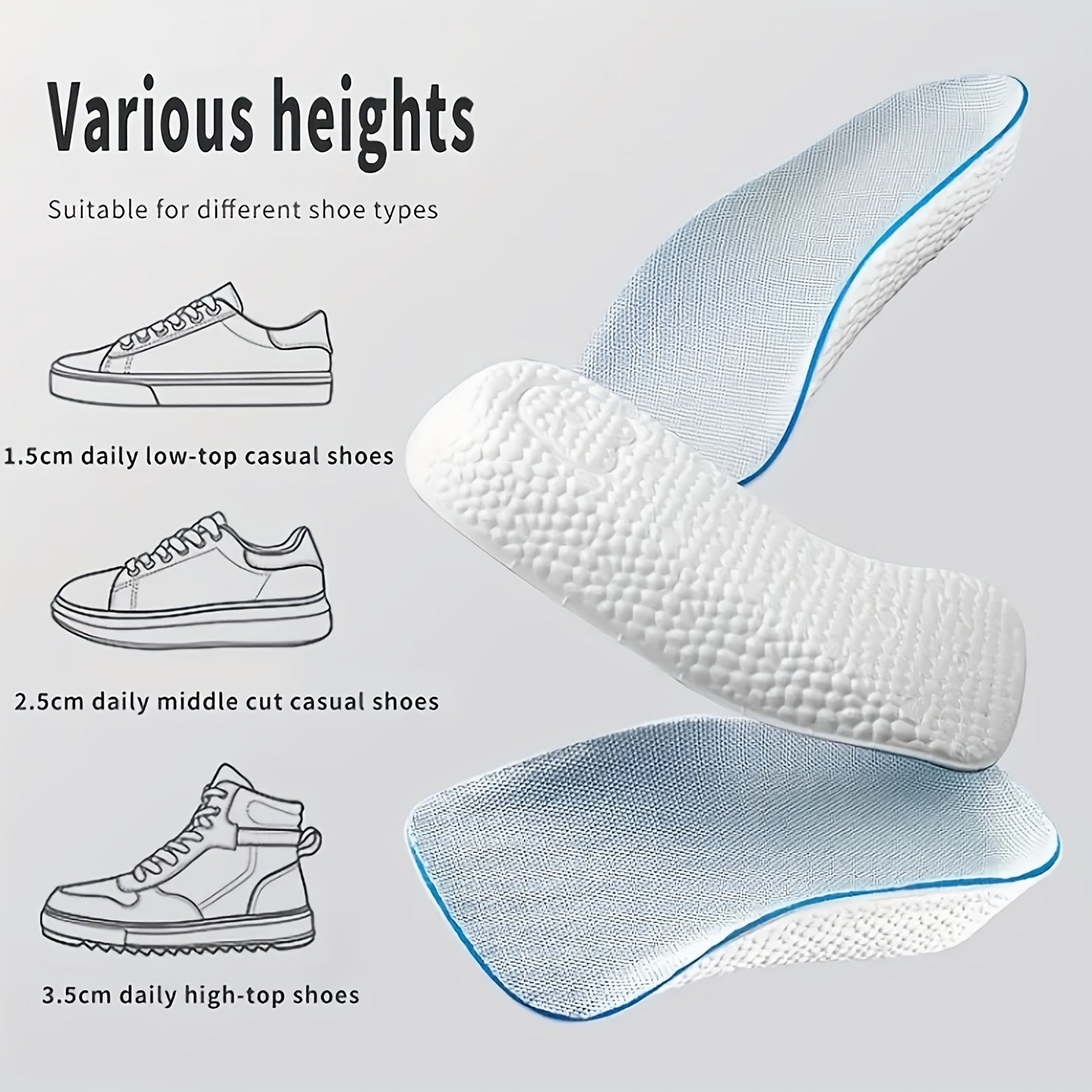 Height Increase Insoles Men Women Shoes Flat Feet Orthopedic Insole