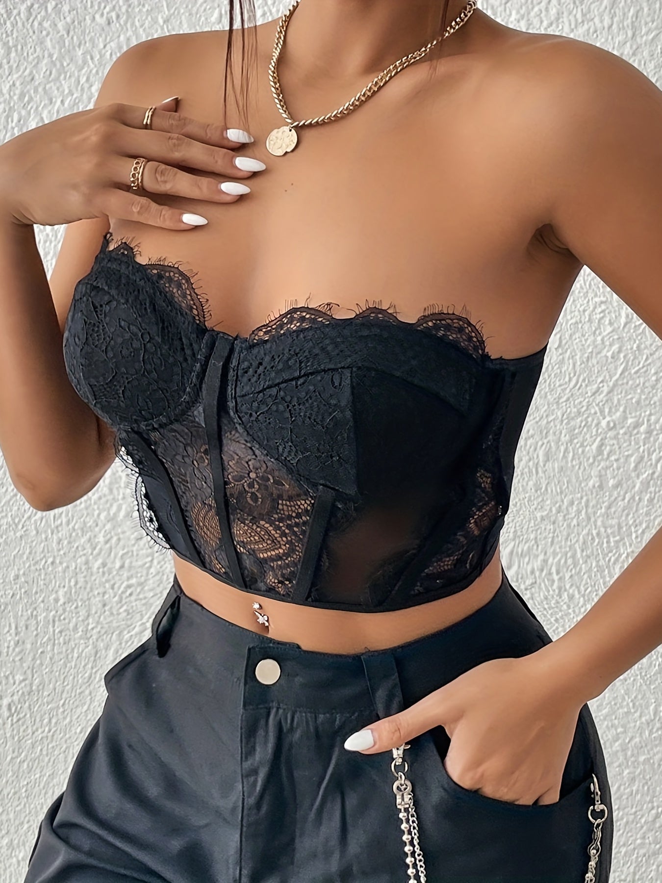 Lace Crop Tube Top Sleeveless Summer Sexy Women's Clothing