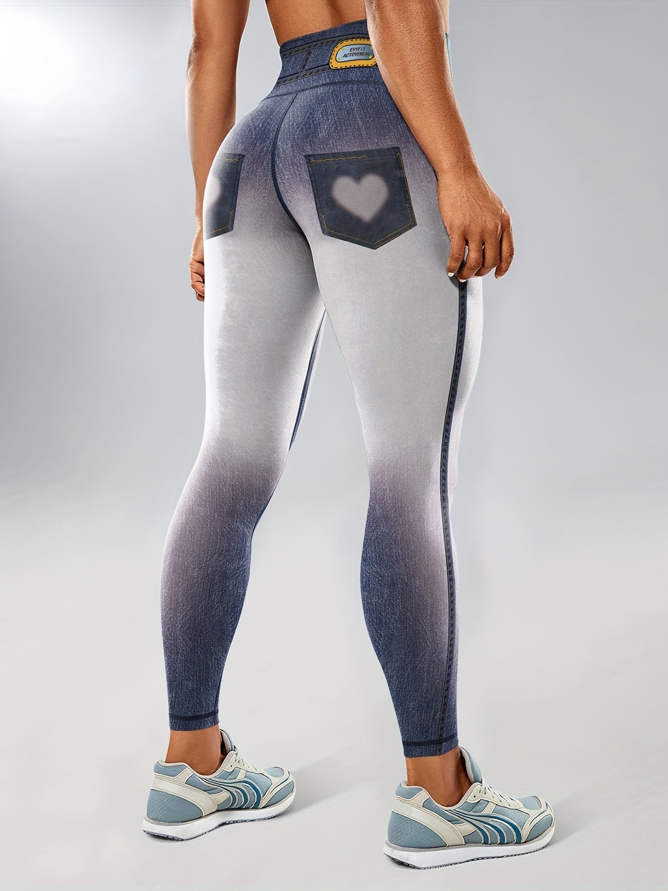 Denim Print Gradient Yoga Leggings High Waist