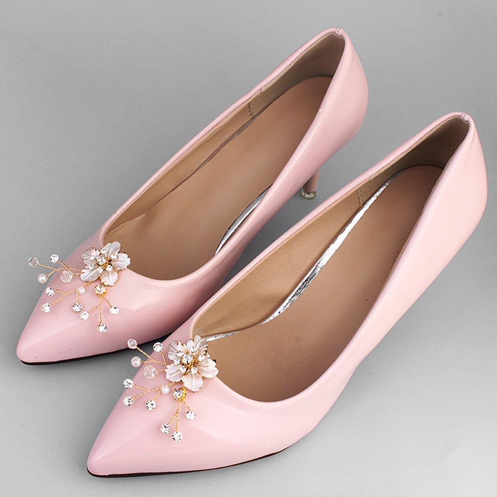 Faux Pearl Crystals Flower Shoe Clips Party Buckle Bridal Wedding Charms 1pair