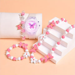 4pcs Butterfly Watch Set + Beaded Bracelet Accessory