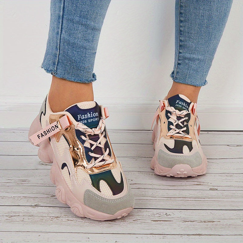 Women's Lace-Up Thick Bottom Sneakers Comfortable Sports Shoes
