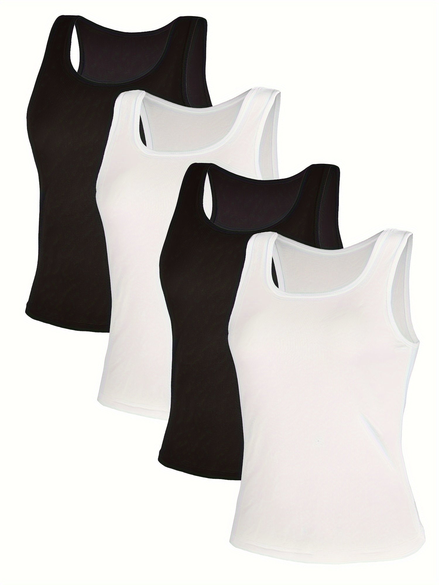 4pcs Solid Tank Tops Sleeveless Crew Neck Women's Lingerie
