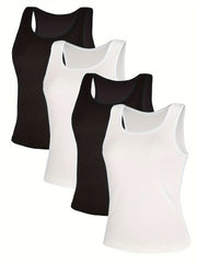 4pcs Solid Tank Tops Sleeveless Crew Neck Women's Lingerie