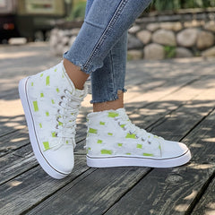 Women's High Top Canvas Sneakers Round Toe Lace Up Skate Shoes
