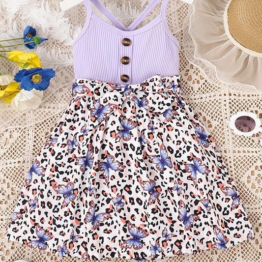 Leopard Butterfly Graphic Cami Princess Dress for Toddler Girls