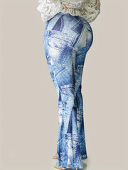 Women's Denim Print Flared Leg Pants
