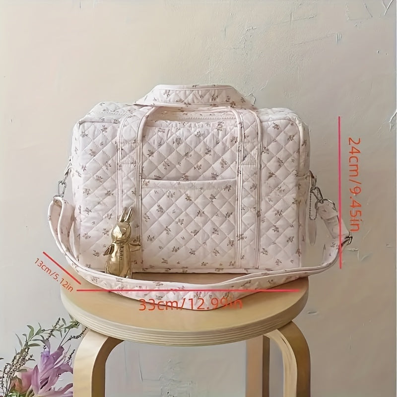 Floral Pattern Diaper Bag with Shoulder Strap Pink