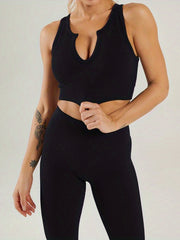 Ribbed Knit Sports Bra High Stretch Tank Top