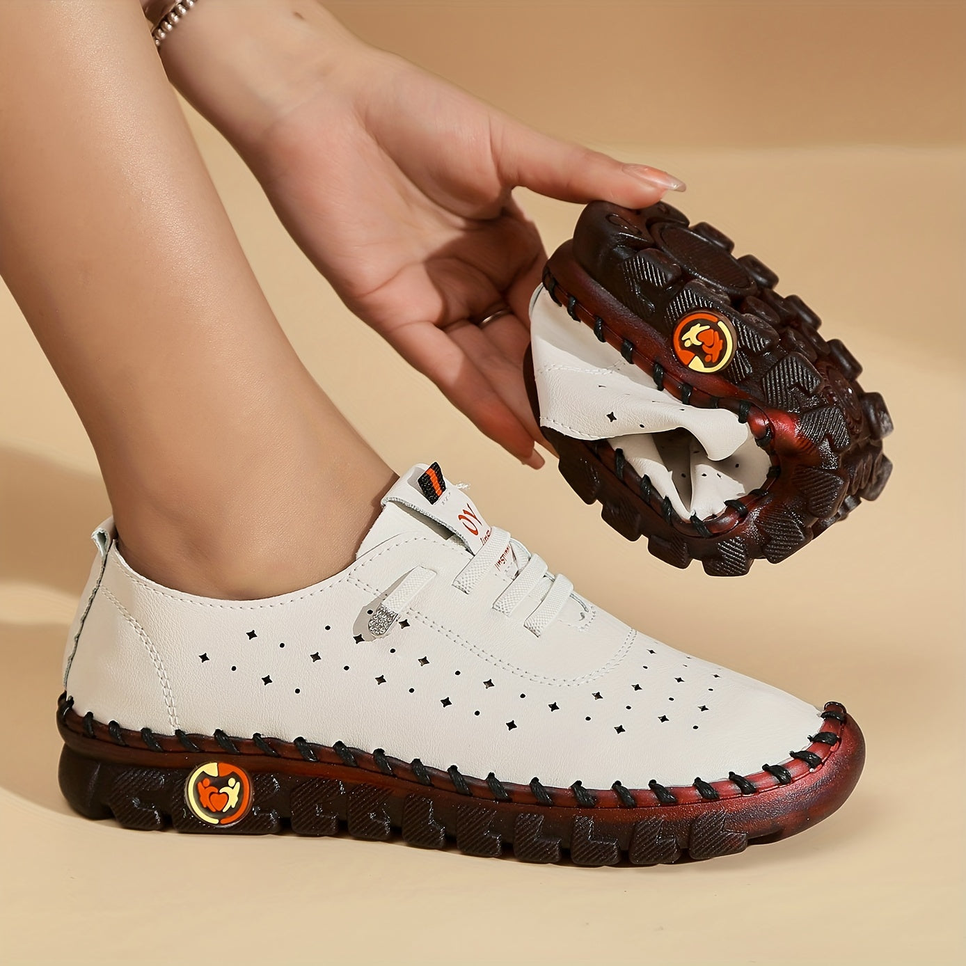 Women's Hollow Out Lace Up Flat Shoes Breathable Low Top Solid Sneakers
