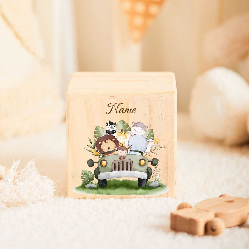 Wooden Piggy Bank Personalized Animal Designs Ideal Gift Boys Girls