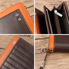 HUMERPAUL Large Capacity RFID Blocking Leather Wallet Brown Orange Accents