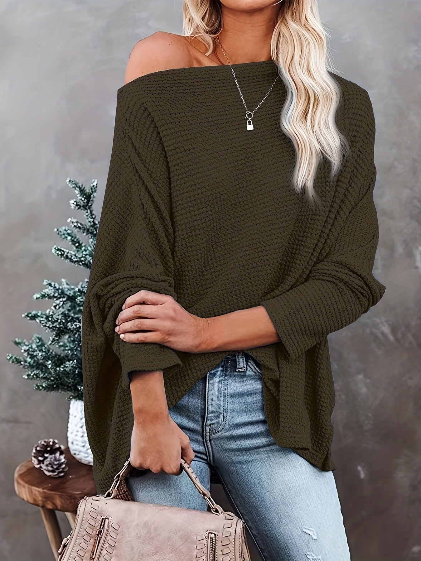 Off Shoulder Bat Sleeve Knitted Sweater Top
