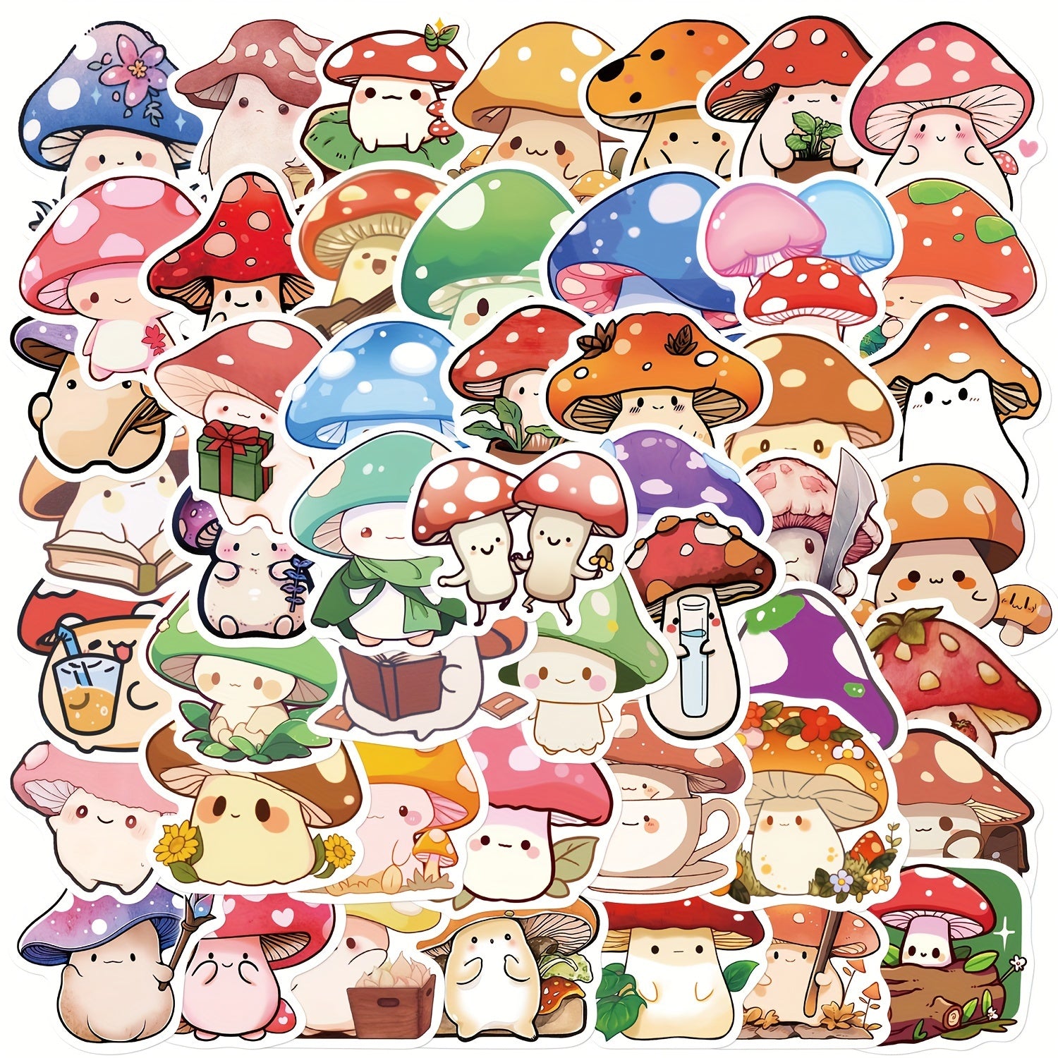 50pcs Colorful Mushroom Series Graffiti Sticker Pack Waterproof Handbook DIY