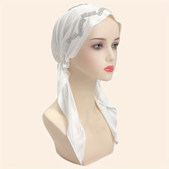 Wave Rhinestone Head Wrap Turban Pre-tied Headscarf Women Bonnet
